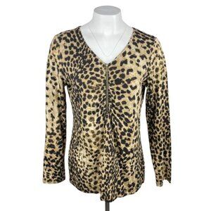 NWT ANNE KLEIN Cheetah Print Zip Long Sleeve Sz Large